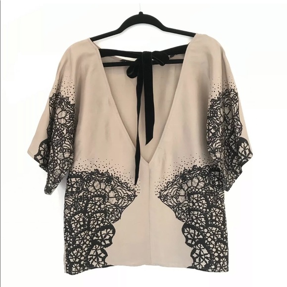 Corey Lynn Calter Silk Lace Print Blouse Tie Back - Picture 8 of 8